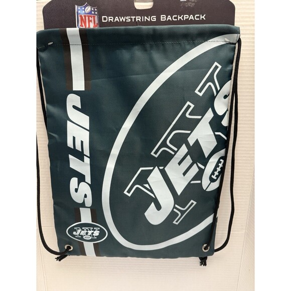 New York NY JETS Drawstring Backpack Tote BAG NEW Green & White with Logo New - Picture 2 of 6